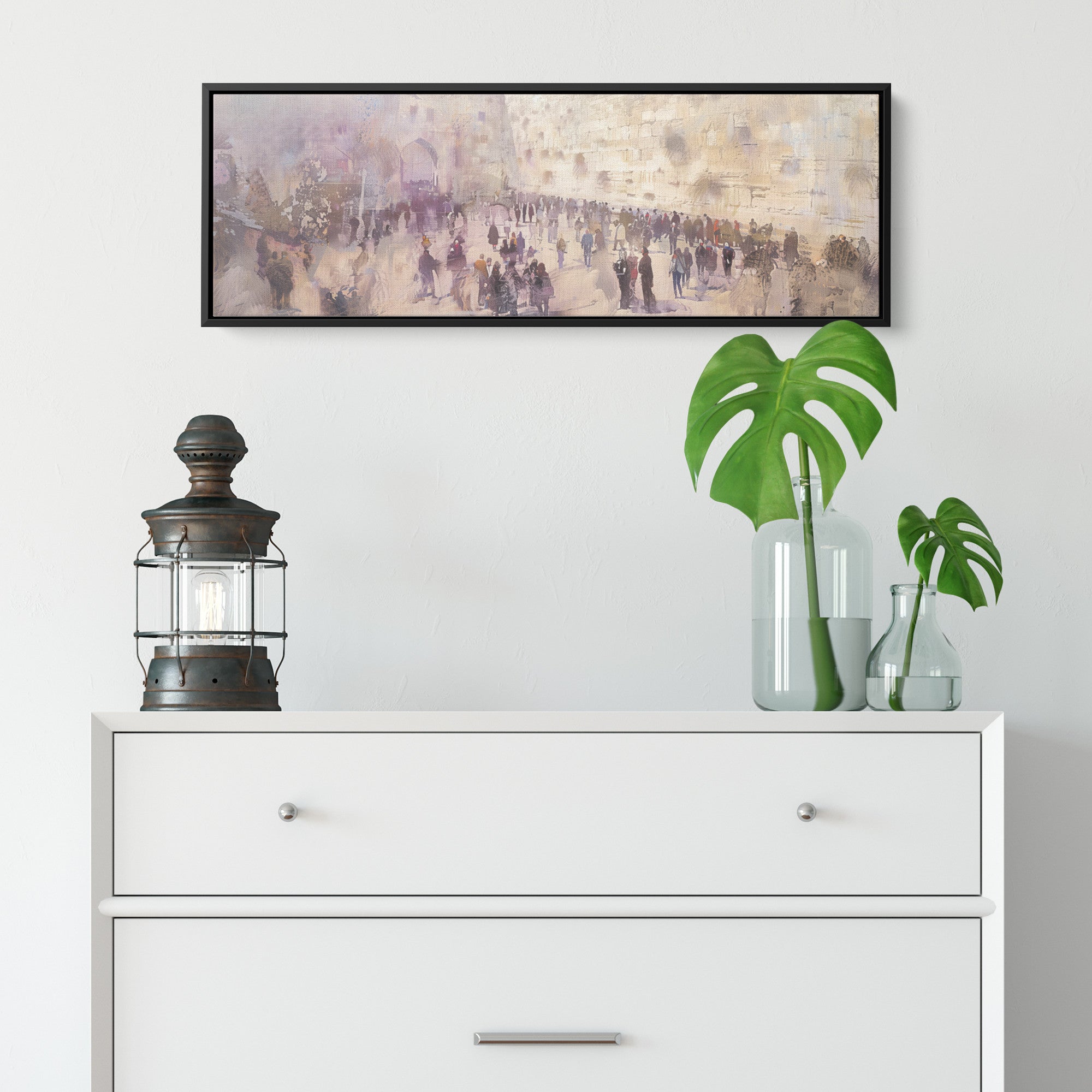 Kotel Painting Panoramic Framed Canvas Ready to Hang, Jerusalem Art Canvas Judaica Wall Art Home Decor Jewish Original Painting