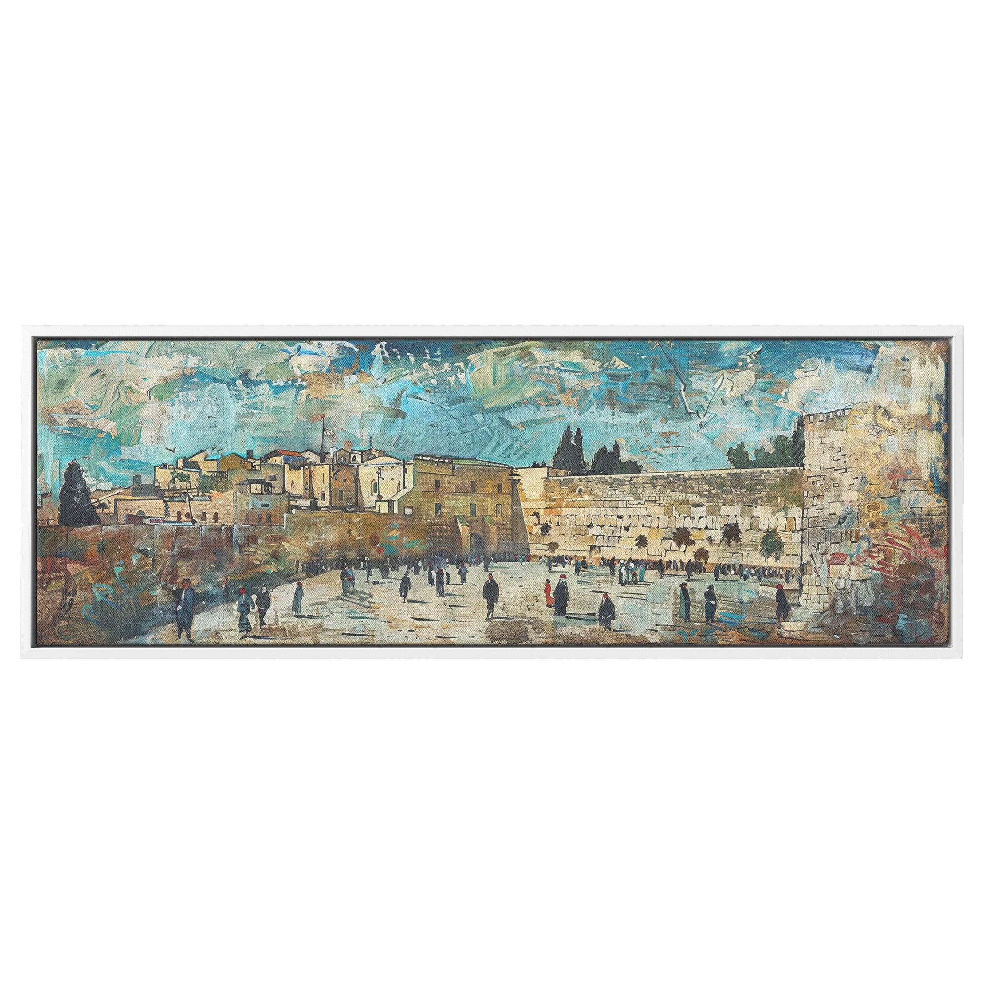 Kotel Painting Panoramic Framed Canvas Ready to Hang, Jerusalem Art Canvas Judaica Wall Art Home Decor Jewish Original Painting