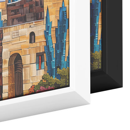 Old City Painting Panoramic Framed Canvas Ready to Hang, Jerusalem Art Canvas Judaica Wall Art Home Decor Jewish Original Painting