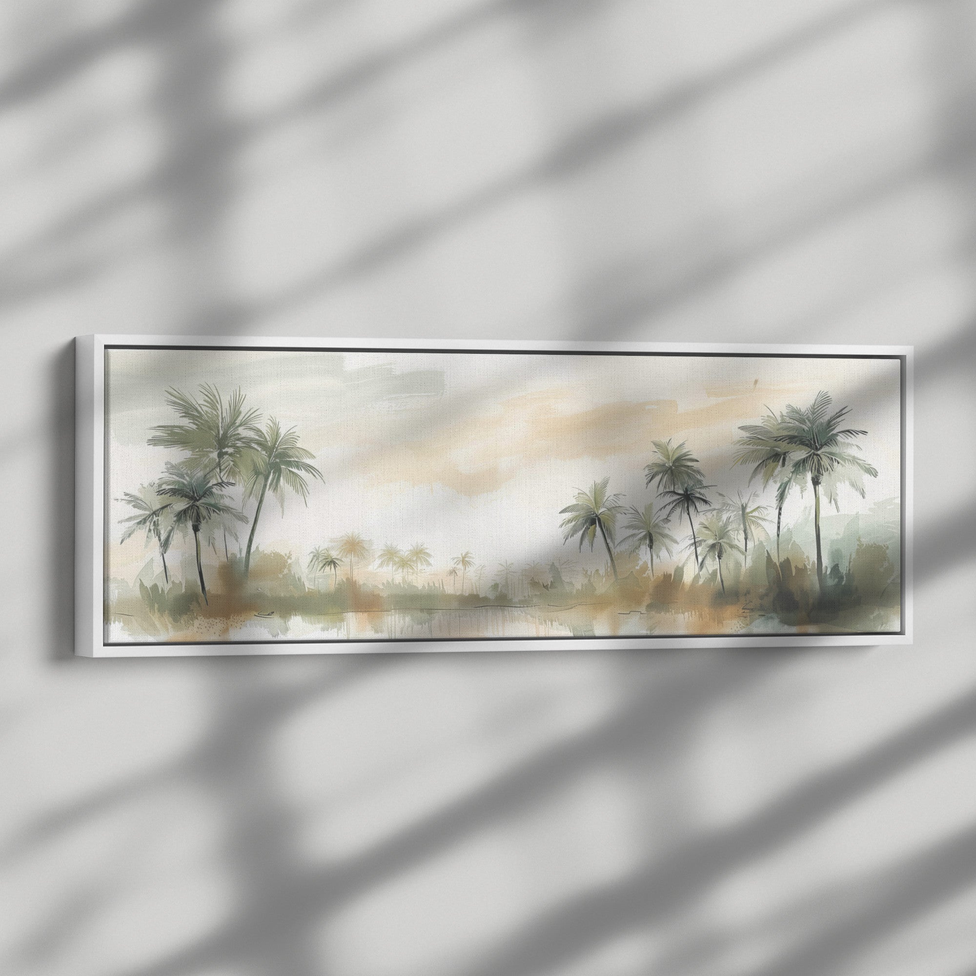 Palm Trees Painting Panoramic Framed Canvas Ready to Hang, Israeli Art Canvas Israel Wall Art Home Decor, Judaica Painting Wall Decor