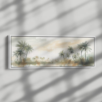 Palm Trees Painting Panoramic Framed Canvas Ready to Hang, Israeli Art Canvas Israel Wall Art Home Decor, Judaica Painting Wall Decor