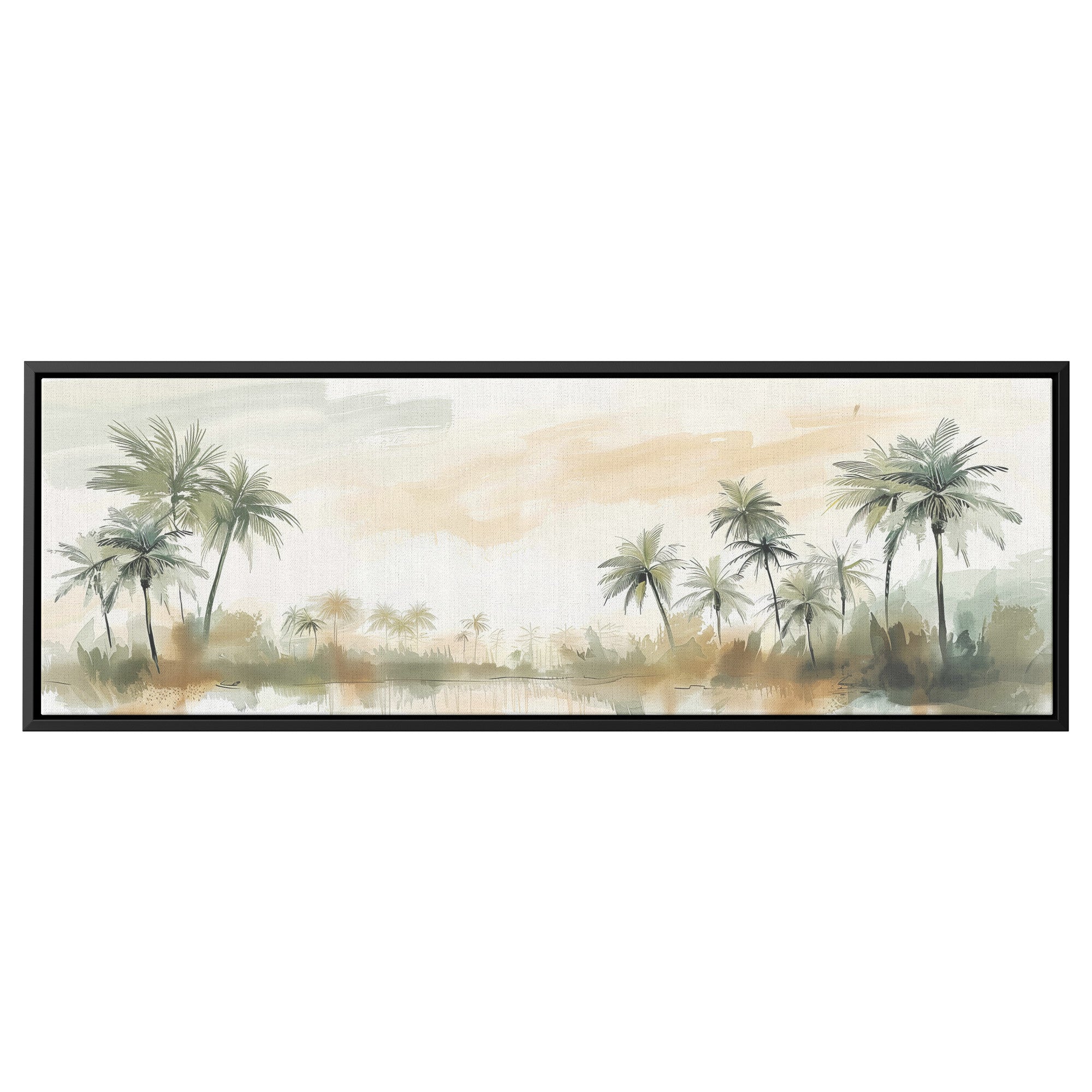 Palm Trees Painting Panoramic Framed Canvas Ready to Hang, Israeli Art Canvas Israel Wall Art Home Decor, Judaica Painting Wall Decor