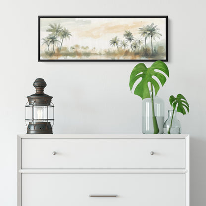 Palm Trees Painting Panoramic Framed Canvas Ready to Hang, Israeli Art Canvas Israel Wall Art Home Decor, Judaica Painting Wall Decor