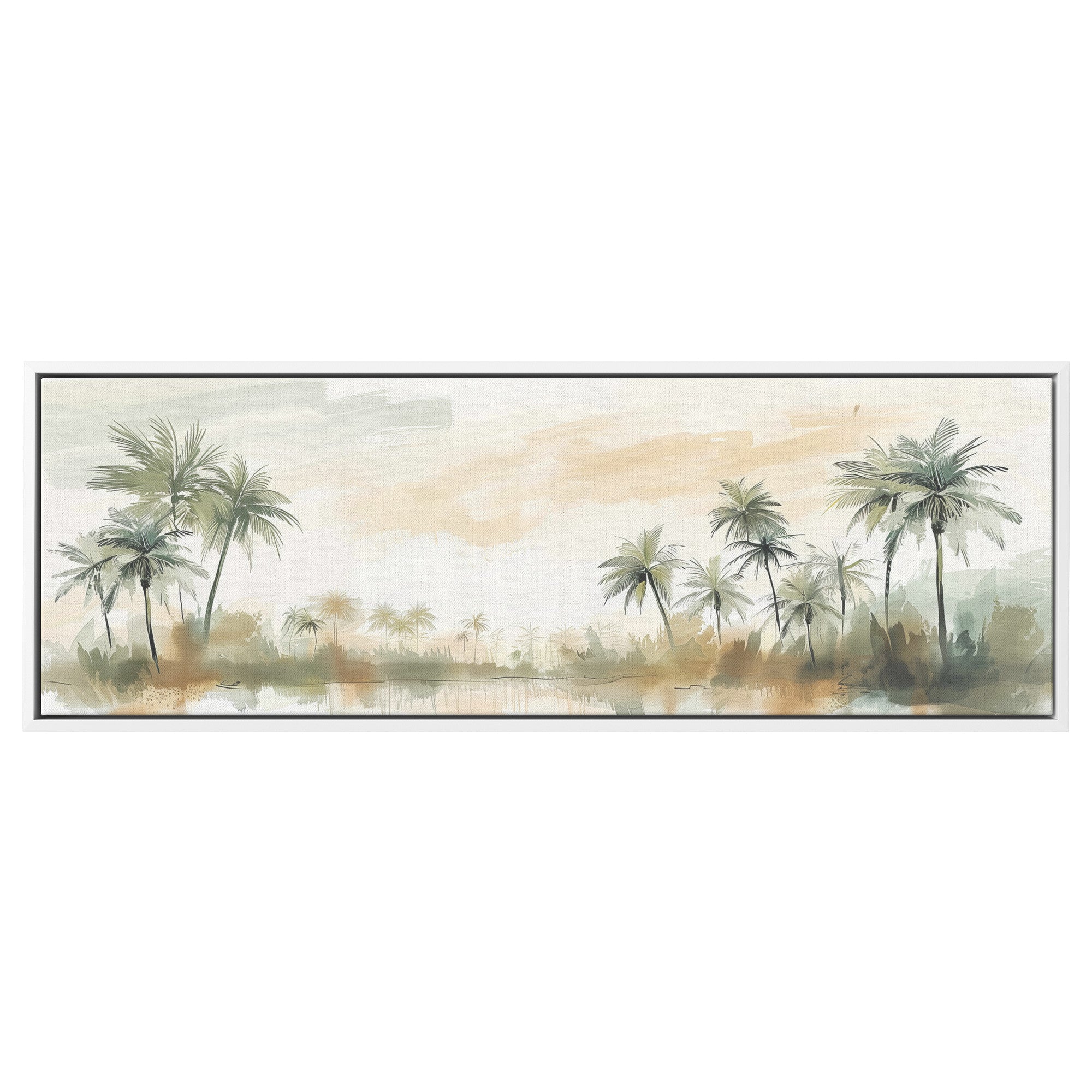 Palm Trees Painting Panoramic Framed Canvas Ready to Hang, Israeli Art Canvas Israel Wall Art Home Decor, Judaica Painting Wall Decor