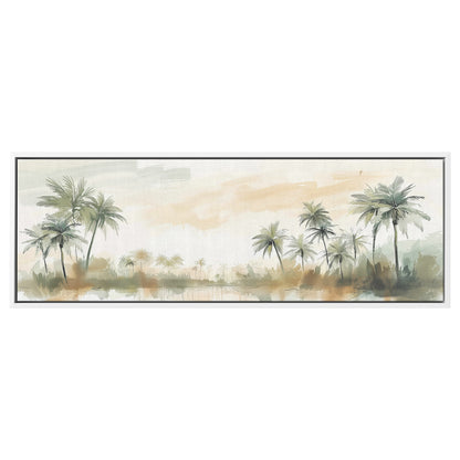 Palm Trees Painting Panoramic Framed Canvas Ready to Hang, Israeli Art Canvas Israel Wall Art Home Decor, Judaica Painting Wall Decor