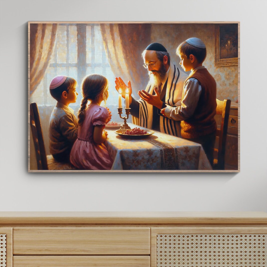 Shabbat Father With Kids Painting Digital Art