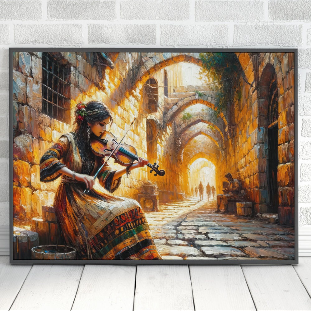 Old City Violinist Painting Digital Art