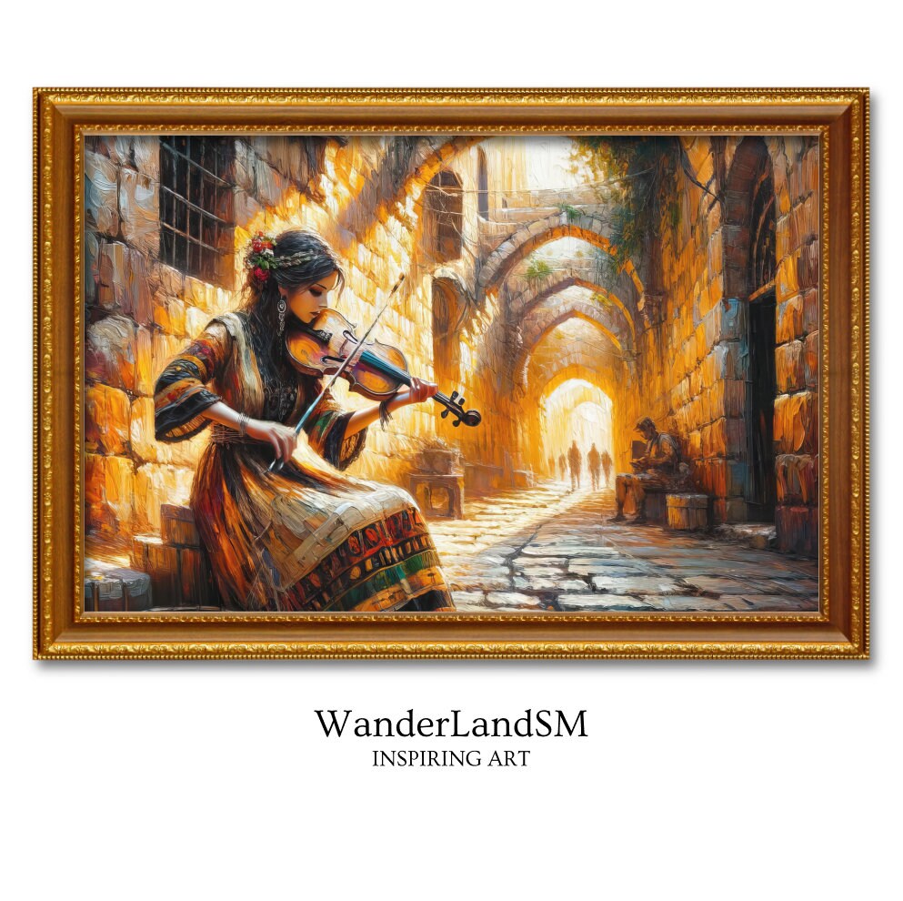 Old City Violinist Painting Digital Art