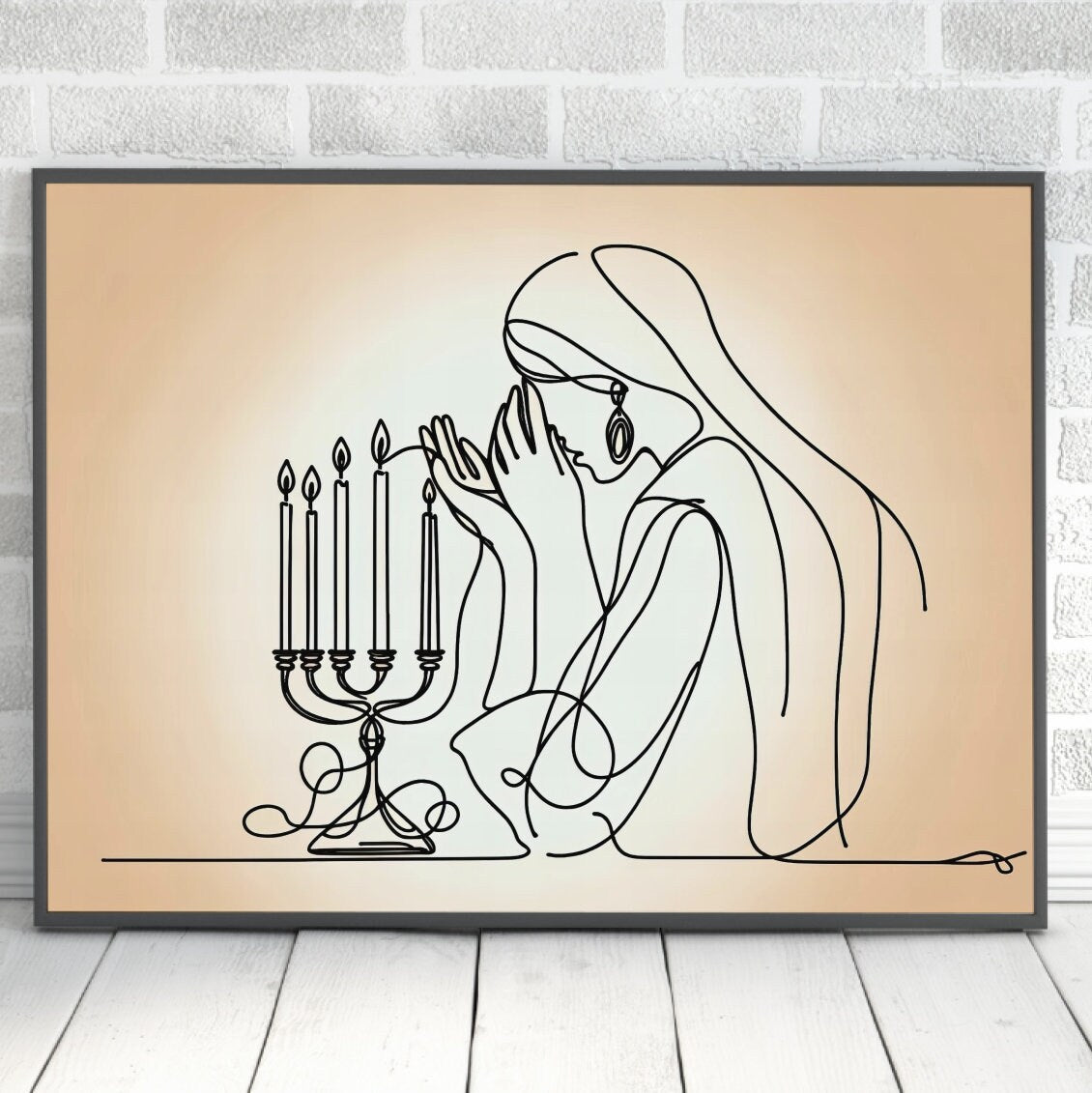 Lighting Shabbat Candles Line Painting Digital Art