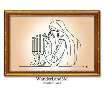 Lighting Shabbat Candles Line Painting Digital Art