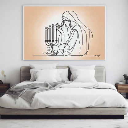 Lighting Shabbat Candles Line Painting Digital Art