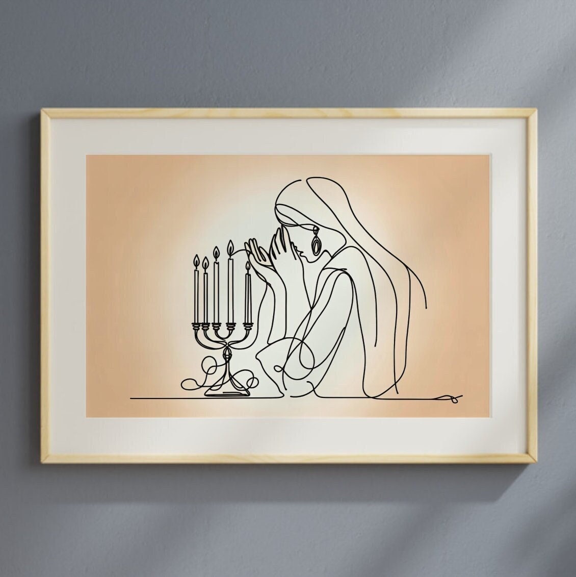 Lighting Shabbat Candles Line Painting Digital Art