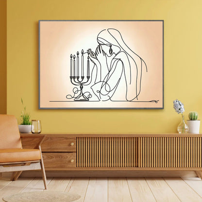 Lighting Shabbat Candles Line Painting Digital Art